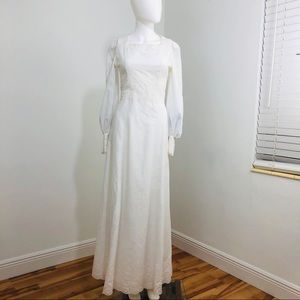 Vintage White Eyelet Details 70s Dress